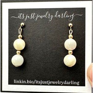 Womens Earrings 14K Yellow Gold Mother of Pearl Bead Pierced Gift Idea for Her